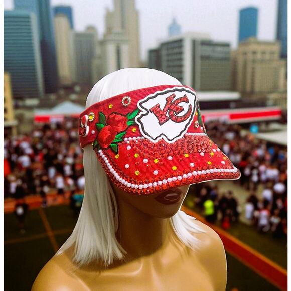 Visor Hat "Kansas City Chiefs" Custom Made Red Visor Cap - Picture 8 of 9